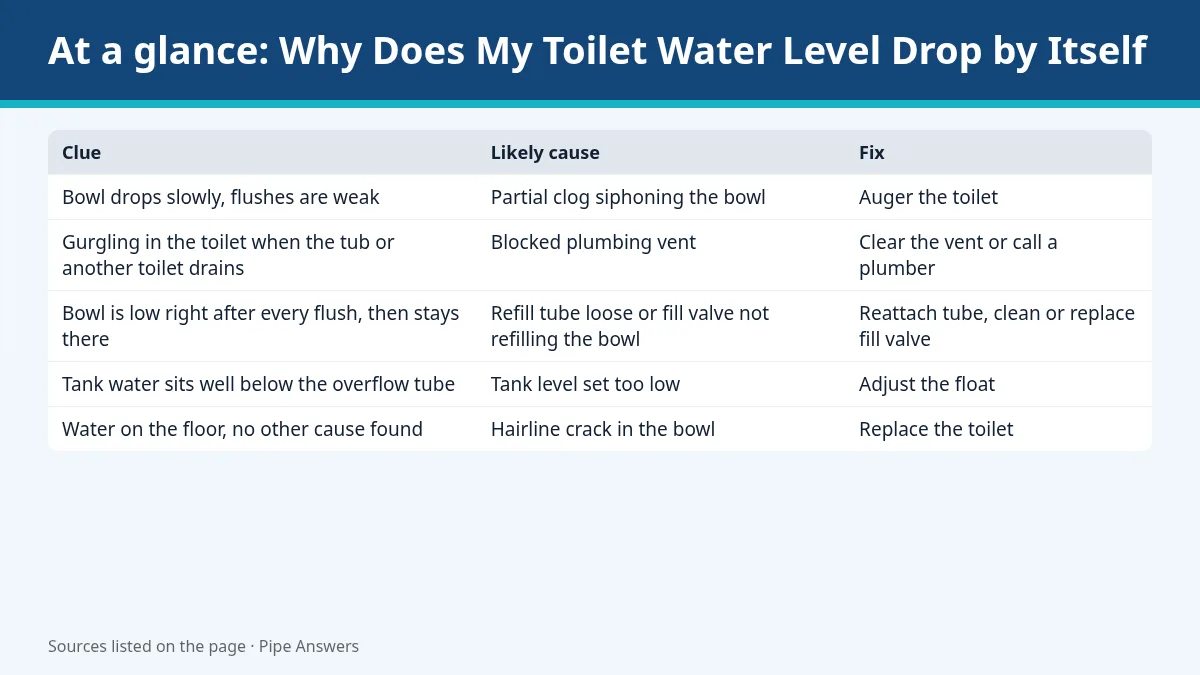 Summary graphic: Why Does My Toilet Water Level Drop by Itself?